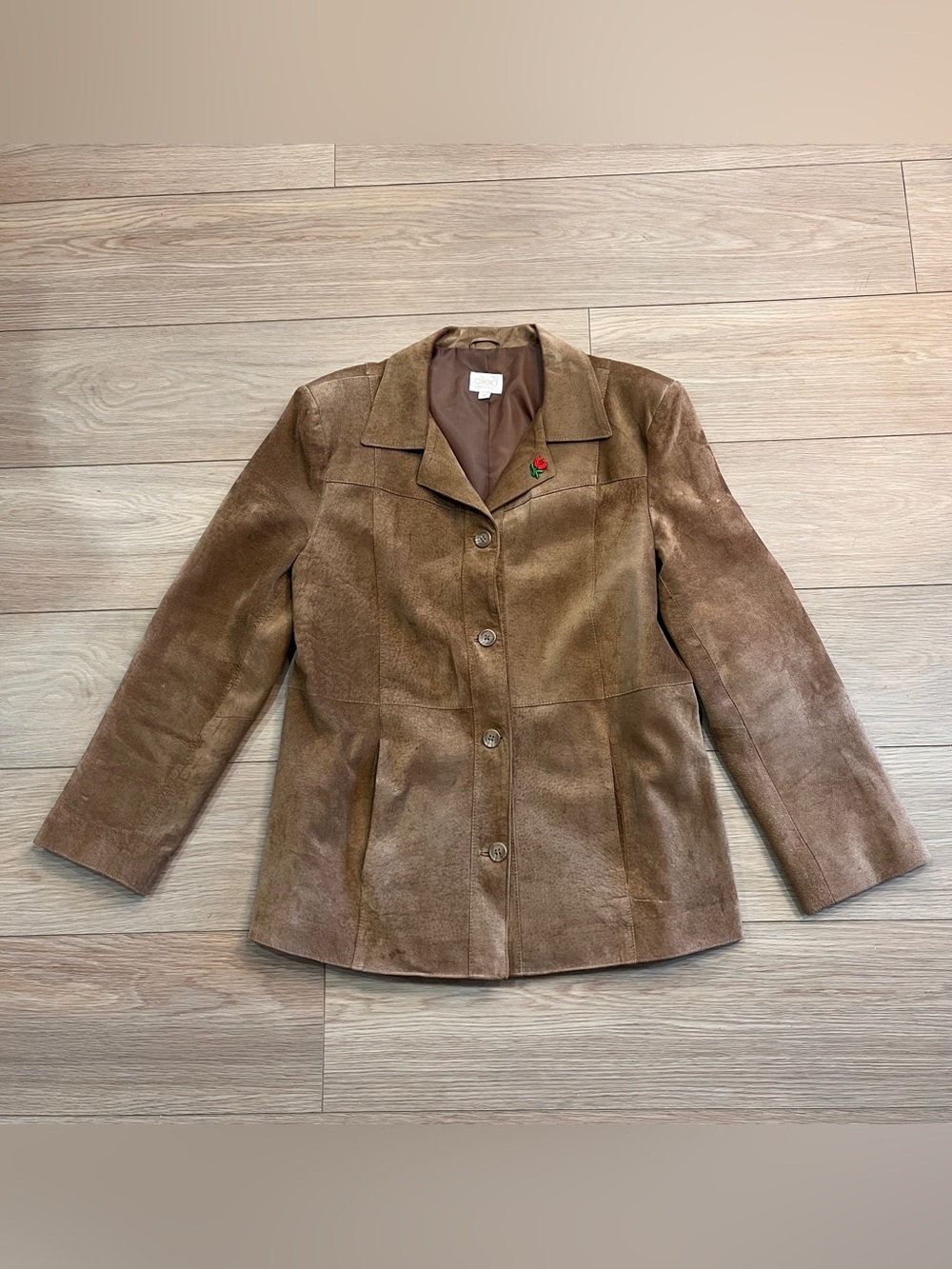 Cleo Vintage Brown Suede Jacket Embroidered Rose Women M